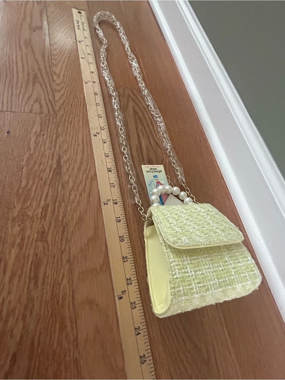 NWT Kids Mini Yellow Tweed Plaid Crossbody Purse Pearl Handle